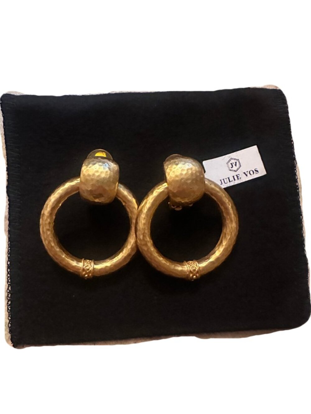 NEW Julie Vos Hammered Gold Clip On Hoop Earrings